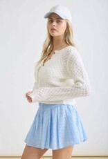 Miss Bliss Blu Eyelet Knit  Button Dwn Cardi-Cream