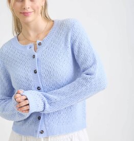 Miss Bliss Eyelet Knit  Button Down Cardi-Light Blue
