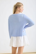 Miss Bliss Blu Eyelet Knit  Button Dwn Cardi-Lt Blue