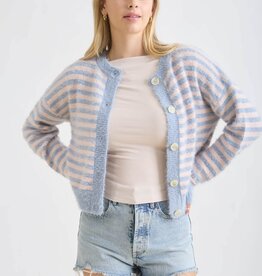 Miss Bliss Stripe Blue & Blush Fuzzy Button Cardigan