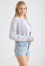 Miss Bliss Blu Stripe Rnd Nck Buttn Dwn Fuzzy Knit Cardi-Blue/Blush