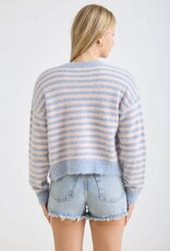 Miss Bliss Blu Stripe Rnd Nck Buttn Dwn Fuzzy Knit Cardi-Blue/Blush
