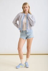 Miss Bliss Blu Stripe Rnd Nck Buttn Dwn Fuzzy Knit Cardi-Blue/Blush