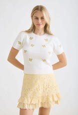 Miss Bliss Blu Floral Embroidery Rnd Nck SS Sweater Top-Ivory/Mult