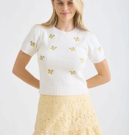 Miss Bliss Floral Embroidery Sweater Top-Ivory/Mult