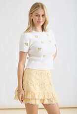 Miss Bliss Blu Floral Embroidery Rnd Nck SS Sweater Top-Ivory/Mult