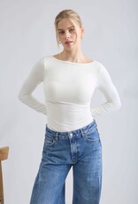 Miss Bliss Blu Boat Nck Ruched LS Top-Cream