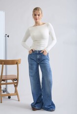 Miss Bliss Blu Boat Nck Ruched LS Top-Cream