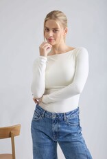 Miss Bliss Blu Boat Nck Ruched LS Top-Cream