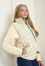 Miss Bliss Blu Floral Zip-up Puffer Vest-Cream/Multi