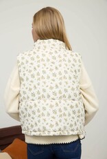 Miss Bliss Blu Floral Zip-up Puffer Vest-Cream/Multi