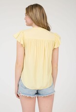 Miss Bliss Blu Ruched Shdr Rfle Slv Button Dwn Top-Butter Y