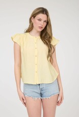 Miss Bliss Blu Ruched Shdr Rfle Slv Button Dwn Top-Butter Y