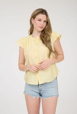 Miss Bliss Blu Ruched Shdr Rfle Slv Button Dwn Top-Butter Y