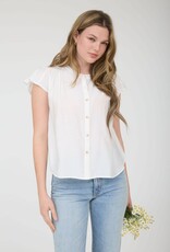 Miss Bliss Blu Ruched Shdr Rfle Slv Button Dwn Top-White