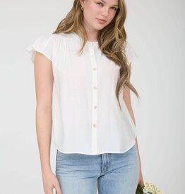 Miss Bliss Rouched Ruffle Sleeve Blouse White