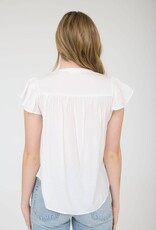 Miss Bliss Blu Ruched Shdr Rfle Slv Button Dwn Top-White