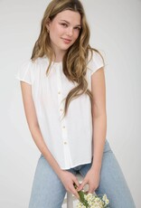 Miss Bliss Blu Ruched Shdr Rfle Slv Button Dwn Top-White