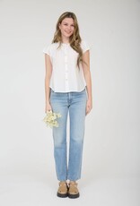 Miss Bliss Blu Ruched Shdr Rfle Slv Button Dwn Top-White