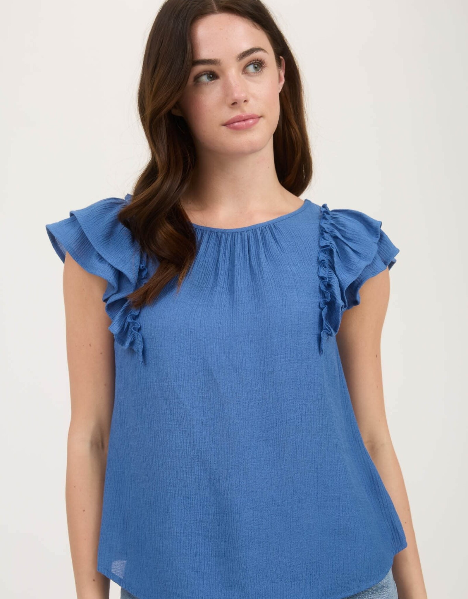 Miss Bliss M&E Rfle Dtl Back Bow SS Top-Med Blue