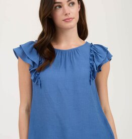 Miss Bliss Back Bow Detail Blouse-Medium Blue