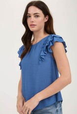 Miss Bliss M&E Rfle Dtl Back Bow SS Top-Med Blue