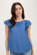 Miss Bliss M&E Rfle Dtl Back Bow SS Top-Med Blue