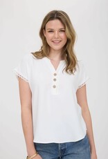 Miss Bliss M&E Scallop Lace Trim Short Slv Henley Top-White