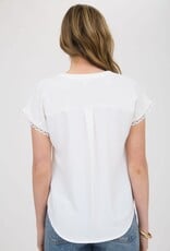 Miss Bliss M&E Scallop Lace Trim Short Slv Henley Top-White