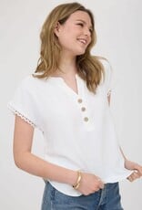 Miss Bliss M&E Scallop Lace Trim Short Slv Henley Top-White