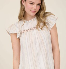 Miss Bliss Stripe Lace Trim Ruffle Top-Khaki