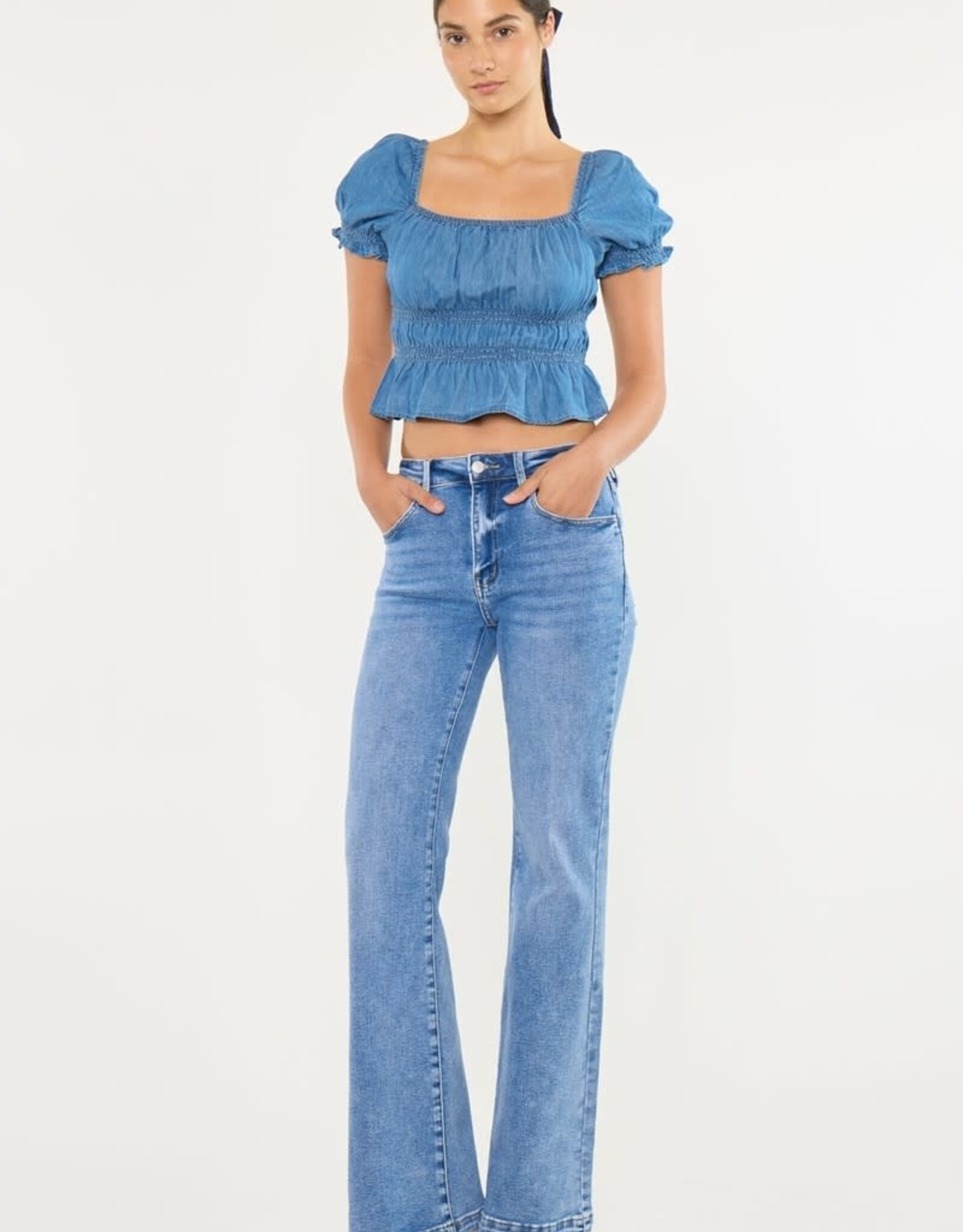 Miss Bliss KC High Rise Wide Leg Flare Jeans-Medium Wash