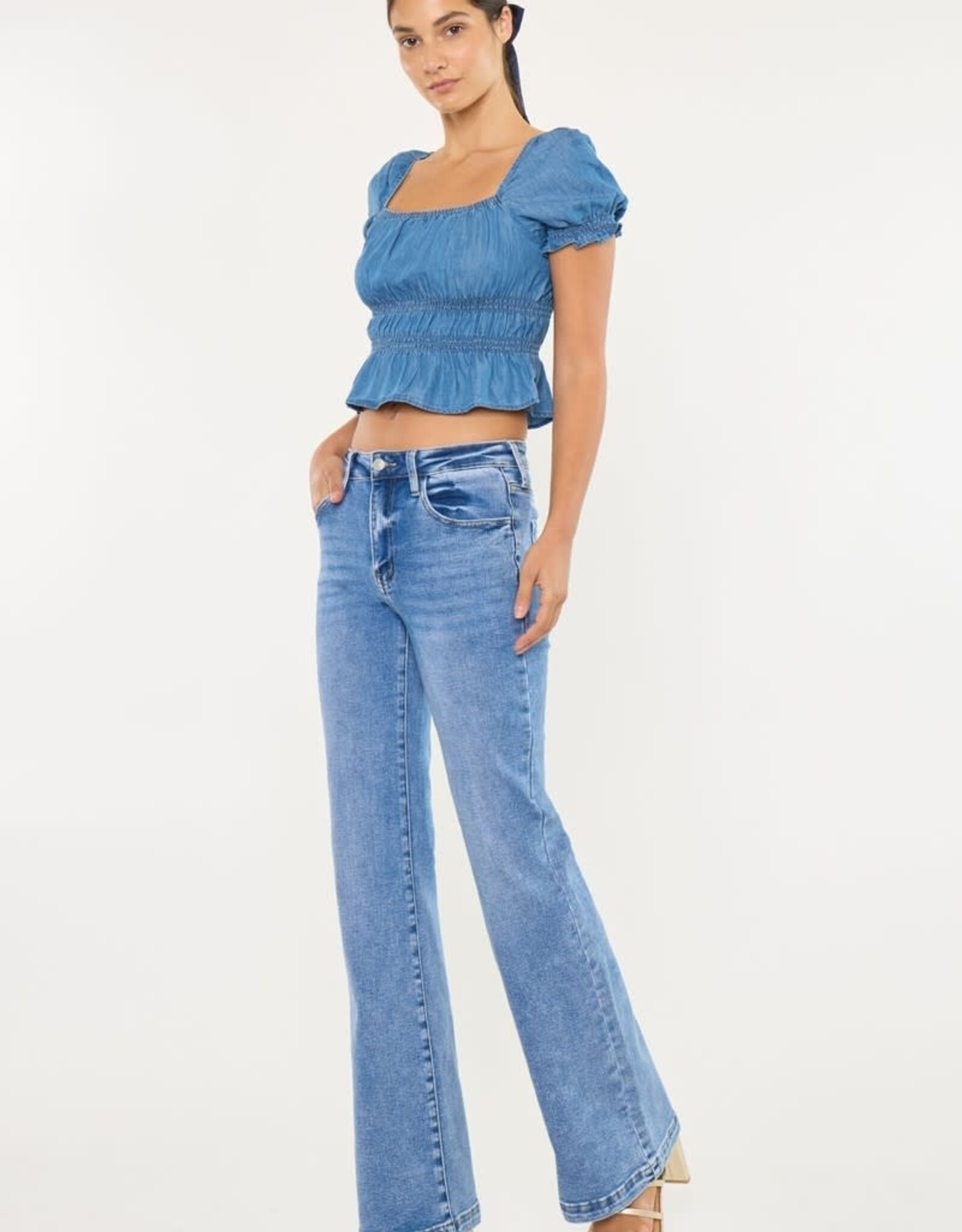 Miss Bliss KC High Rise Wide Leg Flare Jeans-Medium Wash