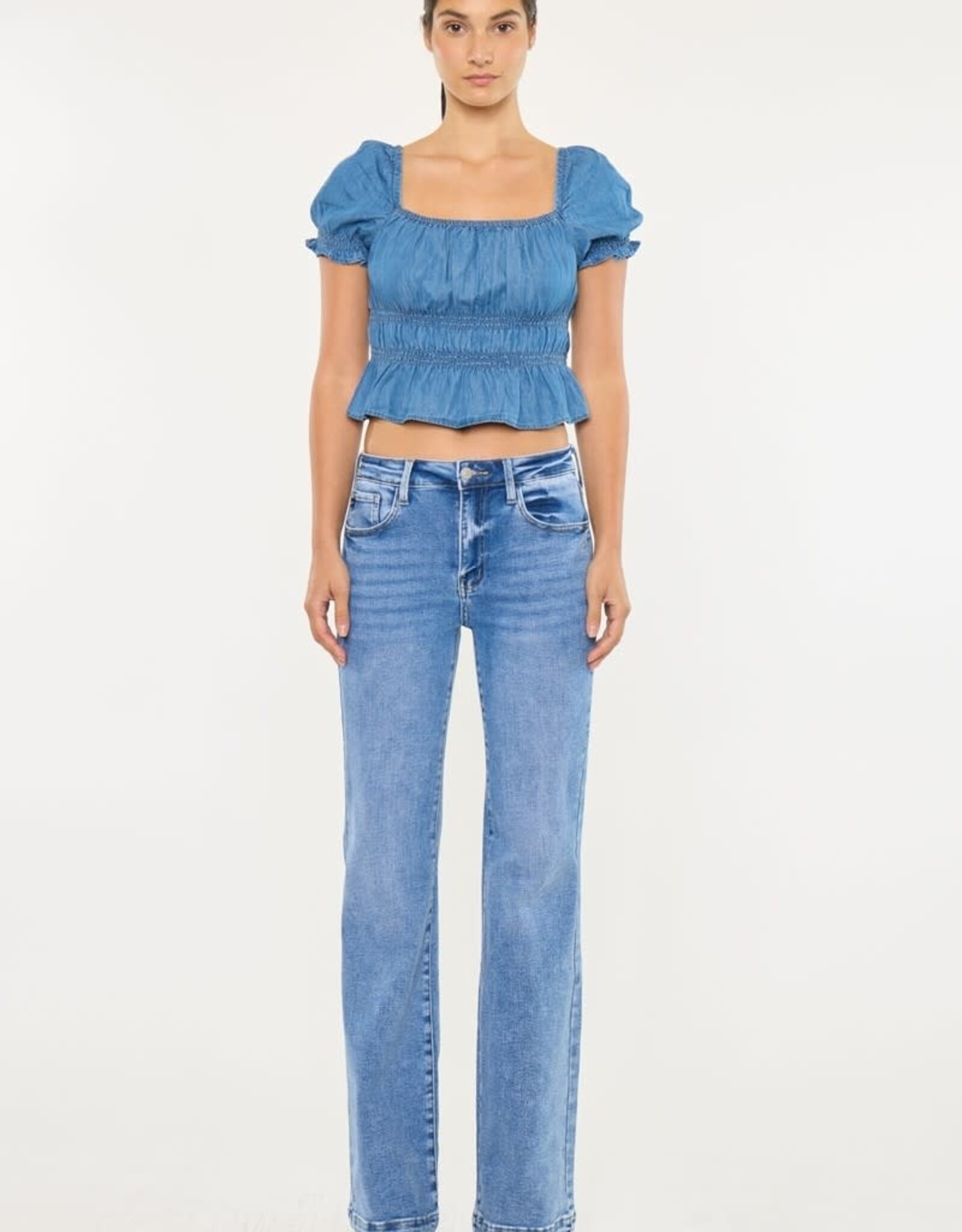 Miss Bliss KC High Rise Wide Leg Flare Jeans-Medium Wash