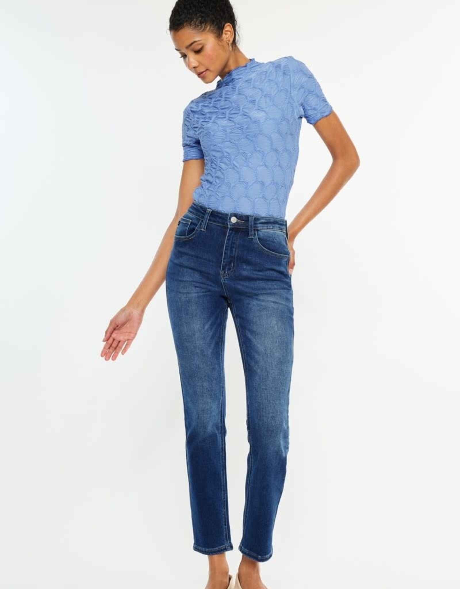 Miss Bliss KC High Rise Slim Straight Stretch Jeans-Dark Wash