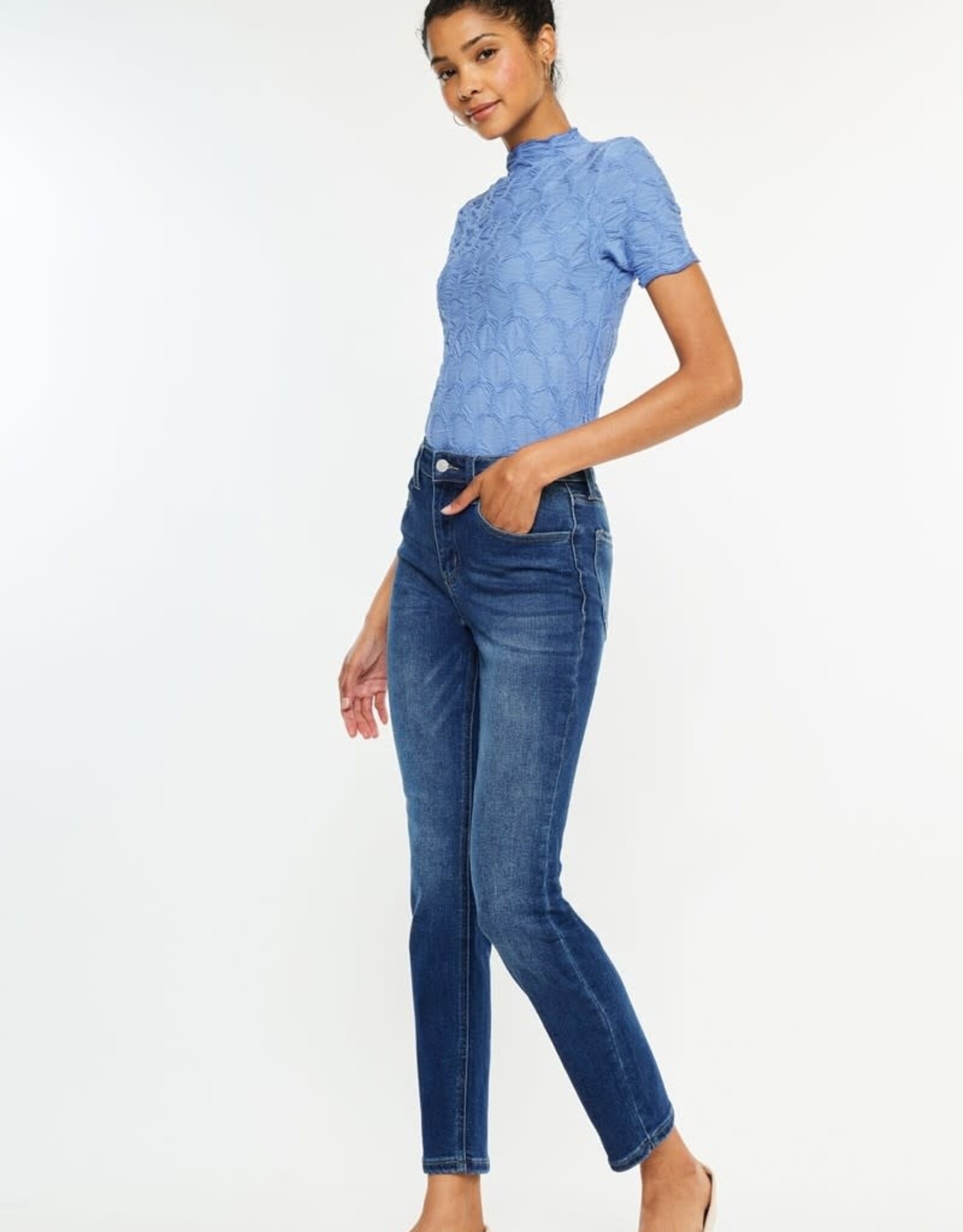 Miss Bliss KC High Rise Slim Straight Stretch Jeans-Dark Wash