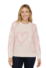Miss Bliss Dream Embroidered Hearts Sweater-Ivory/Pink