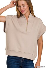 Miss Bliss Zen Scuba High Neck Half Zip Vest-Ash Mocha