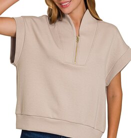 Miss Bliss Scuba High Neck Half Zip Vest-Ash Mocha