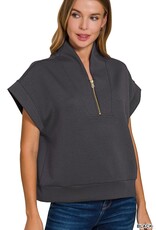 Miss Bliss Zen Scuba High Neck Half Zip Vest-Black