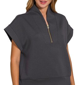 Miss Bliss Scuba High Neck Half Zip Vest-Black