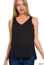 Miss Bliss Zen V Neck Slub Hacci Cami Top-Black