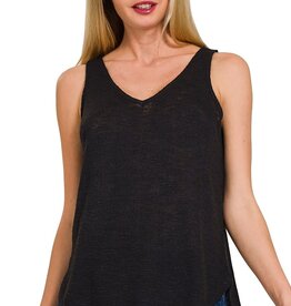 Miss Bliss V Neck Slub Hacci Cami Top-Black