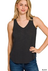 Miss Bliss Zen V Neck Slub Hacci Cami Top-Black