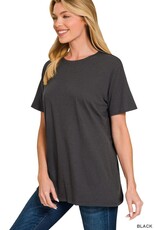 Miss Bliss Zen Cotton Boyfriend Round Neck Tee-Black