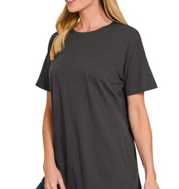 Miss Bliss Cotton Boyfriend Round Neck Tee-Black