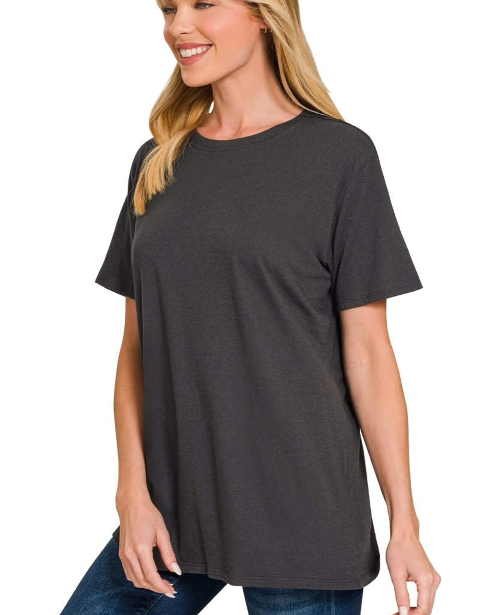 Miss Bliss Zen Cotton Boyfriend Round Neck Tee-Black
