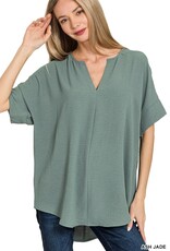 Miss Bliss Zen Woven Airflow Split Nck SS Top-Ash Jade