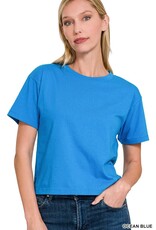 Miss Bliss Zen Cropped Cotton Crew Neck SS Top- Ocean Blue