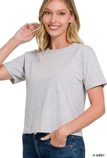 Miss Bliss Zen Cropped Cotton Crew Neck SS Top- HGrey